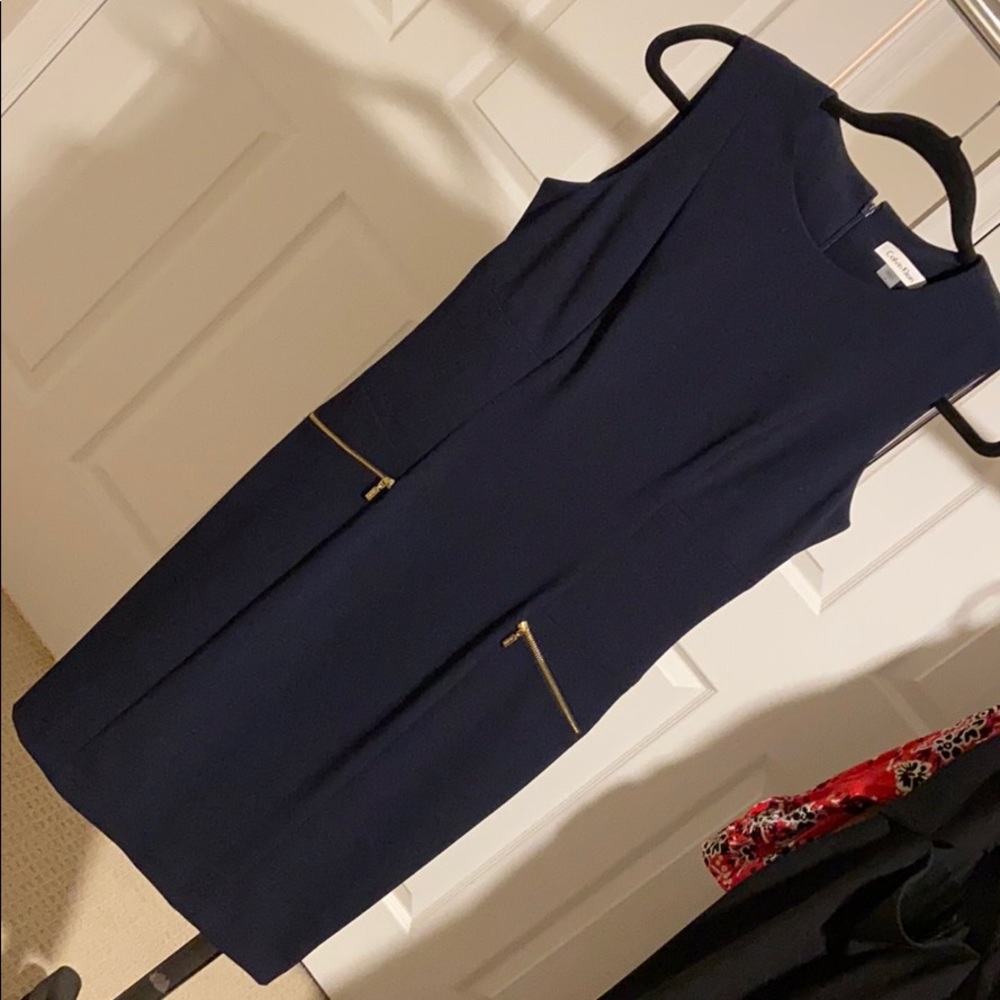 Calvin Klein Blue w gold zippers dress